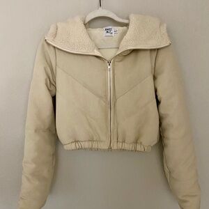 Princess Polly Cream Fleece-Lined Cropped Jacket